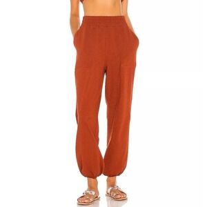 Free People Beach Don't Kill My Vibe Pants in Bronze Sz Medium High Rise Pockets